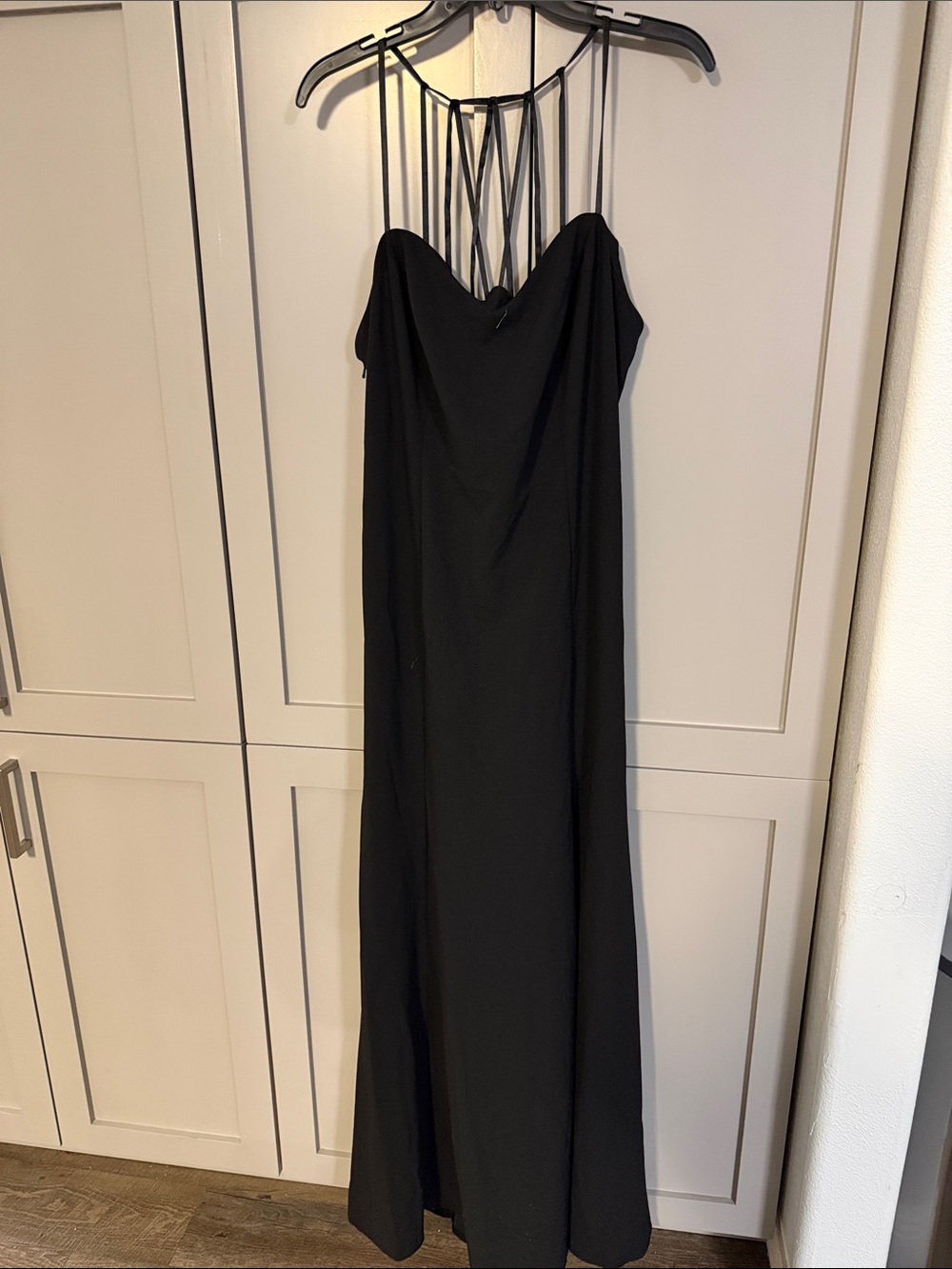 David's Bridal Strapless Black Maxi Dress with Strappy Back